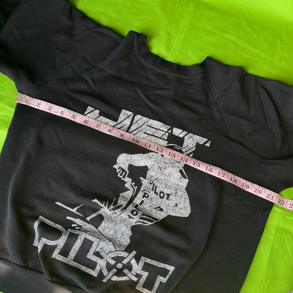VTG 80s Medium Jet Pilot Sweatshirt Black Raglan Crewneck Graphic Jet Ski Retro - Picture 4 of 7